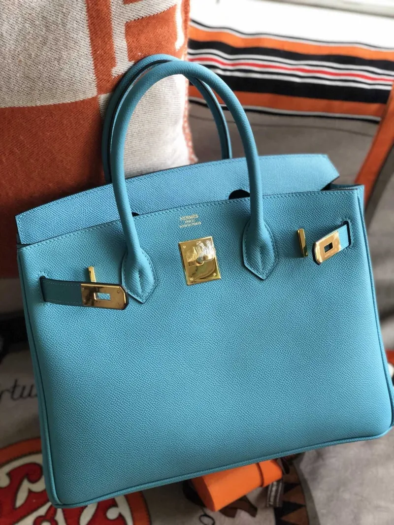 Hermes Turquoise Birkin Leather Handbag - Image 8
