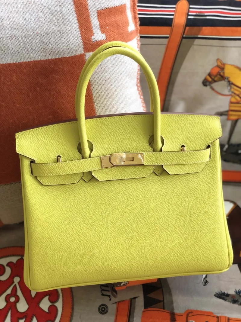 Hermes Yellow Birkin 21 Leather Handbag - Image 8