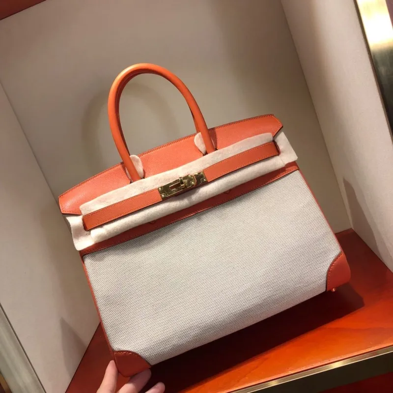 Hermes Birkin 24 Orange Canvas Handbag - Image 3