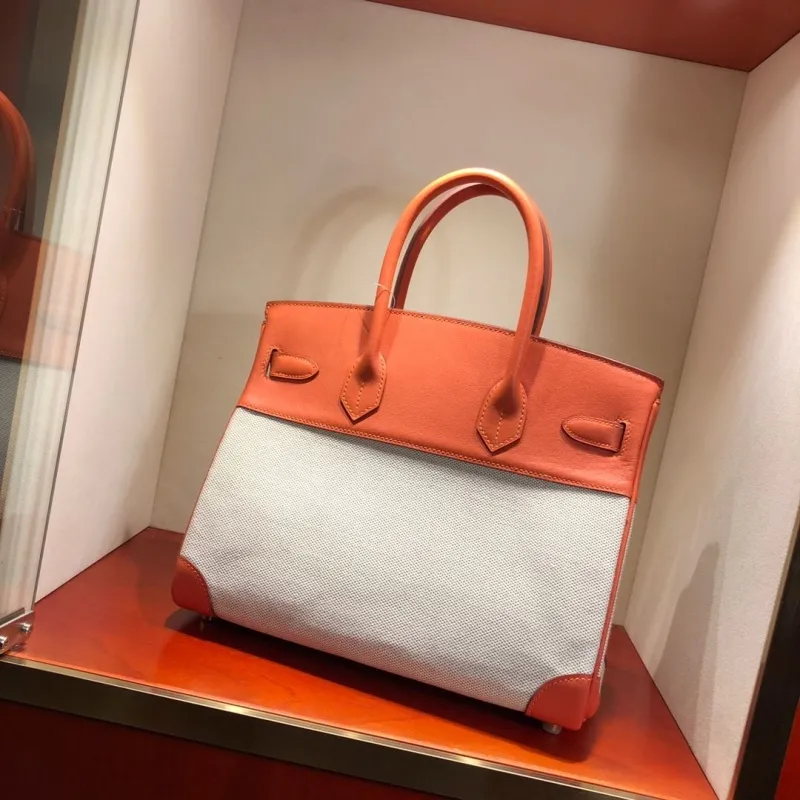 Hermes Birkin 24 Orange Canvas Handbag - Image 5