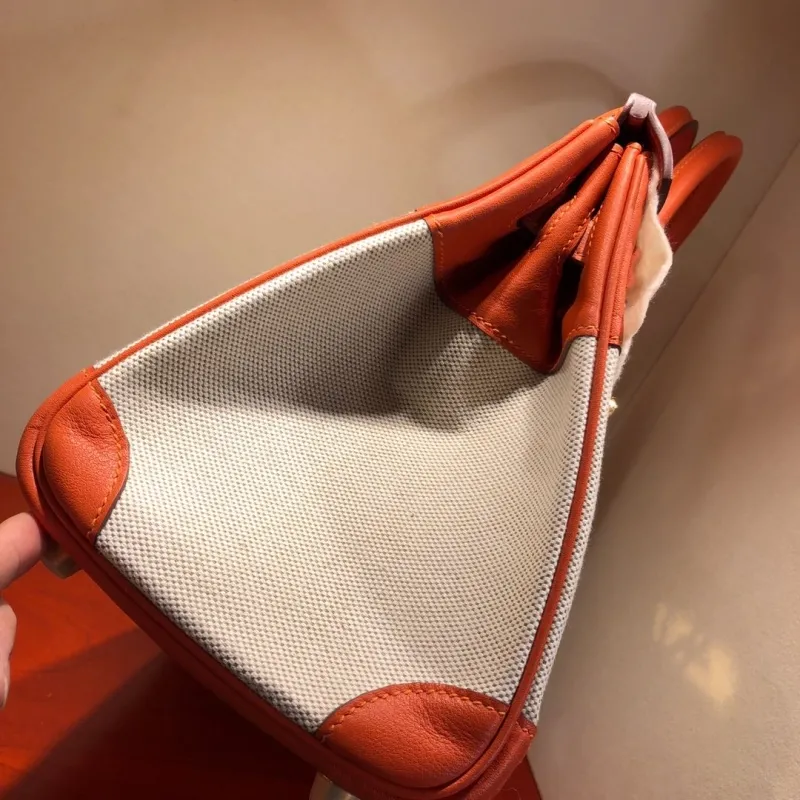 Hermes Birkin 24 Orange Canvas Handbag - Image 7