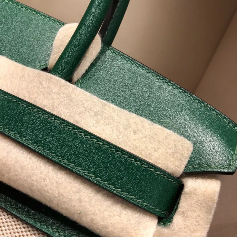 Hermes Birkin 25 Green Canvas Leather Handbag - Image 4
