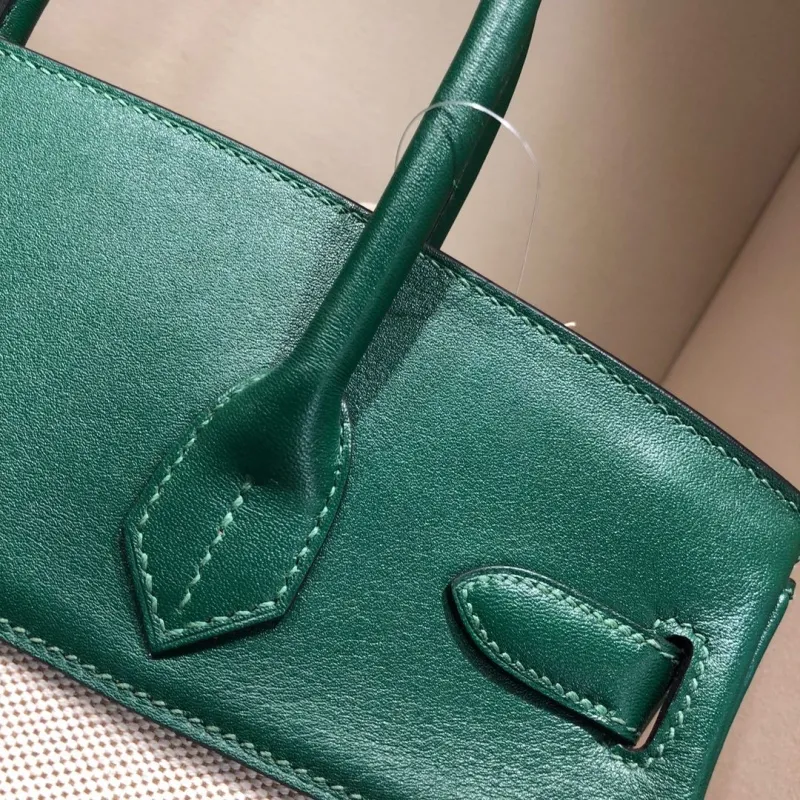 Hermes Birkin 25 Green Canvas Leather Handbag - Image 7