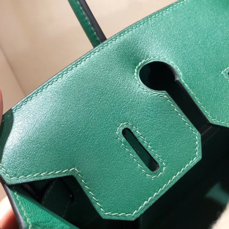 Hermes Birkin 25 Green Canvas Leather Handbag - Image 8