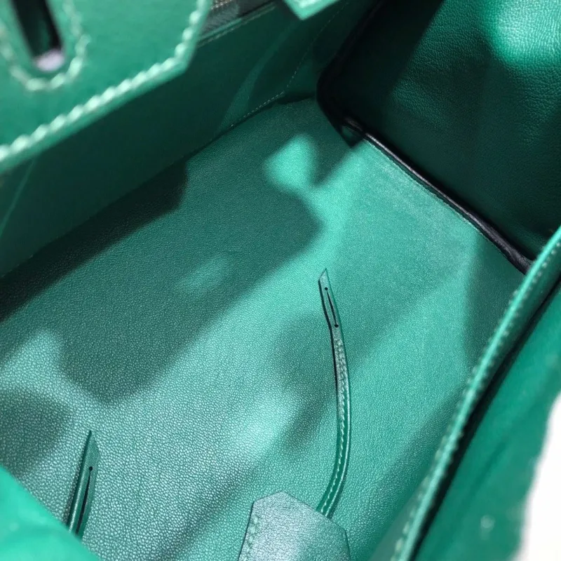 Hermes Birkin 25 Green Canvas Leather Handbag - Image 9