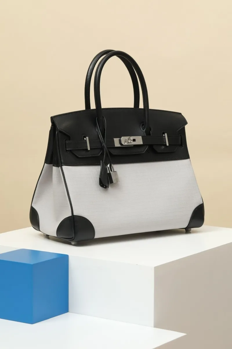 Alternative view of Hermes Birkin 29 Black and Light Gray Leather Handbag