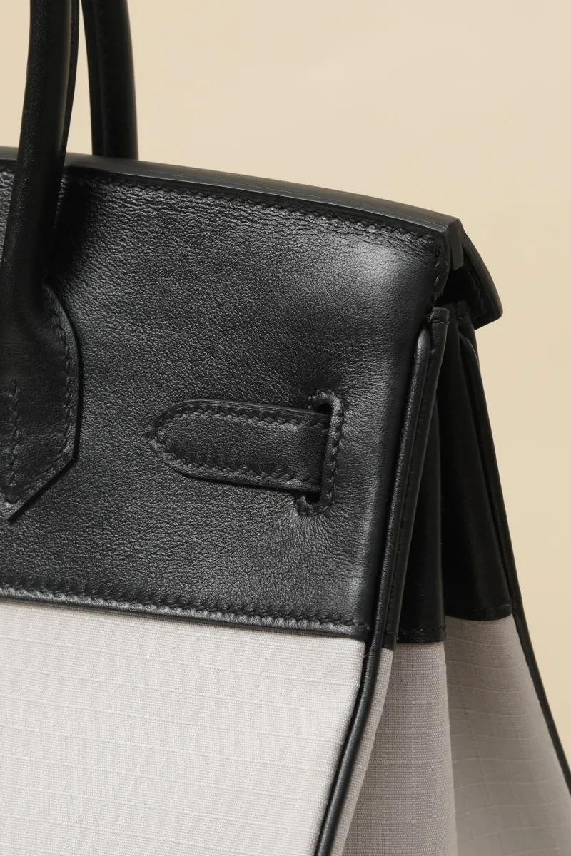Hermes Birkin 29 Black and Light Gray Leather Handbag - Image 4