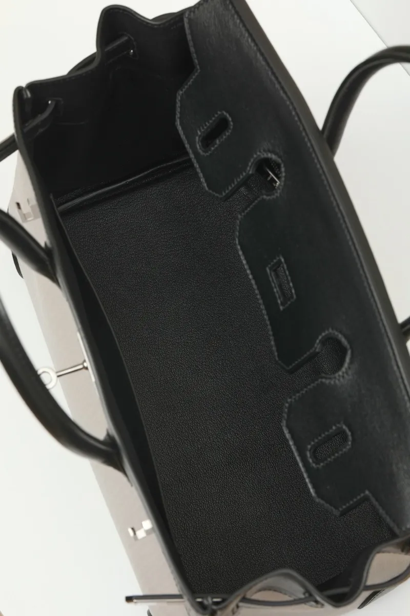 Hermes Birkin 29 Black and Light Gray Leather Handbag - Image 6