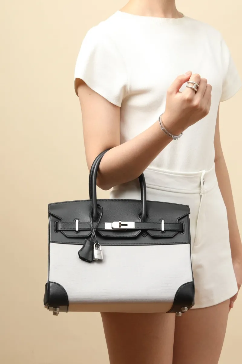 Hermes Birkin 29 Black and Light Gray Leather Handbag - Image 7