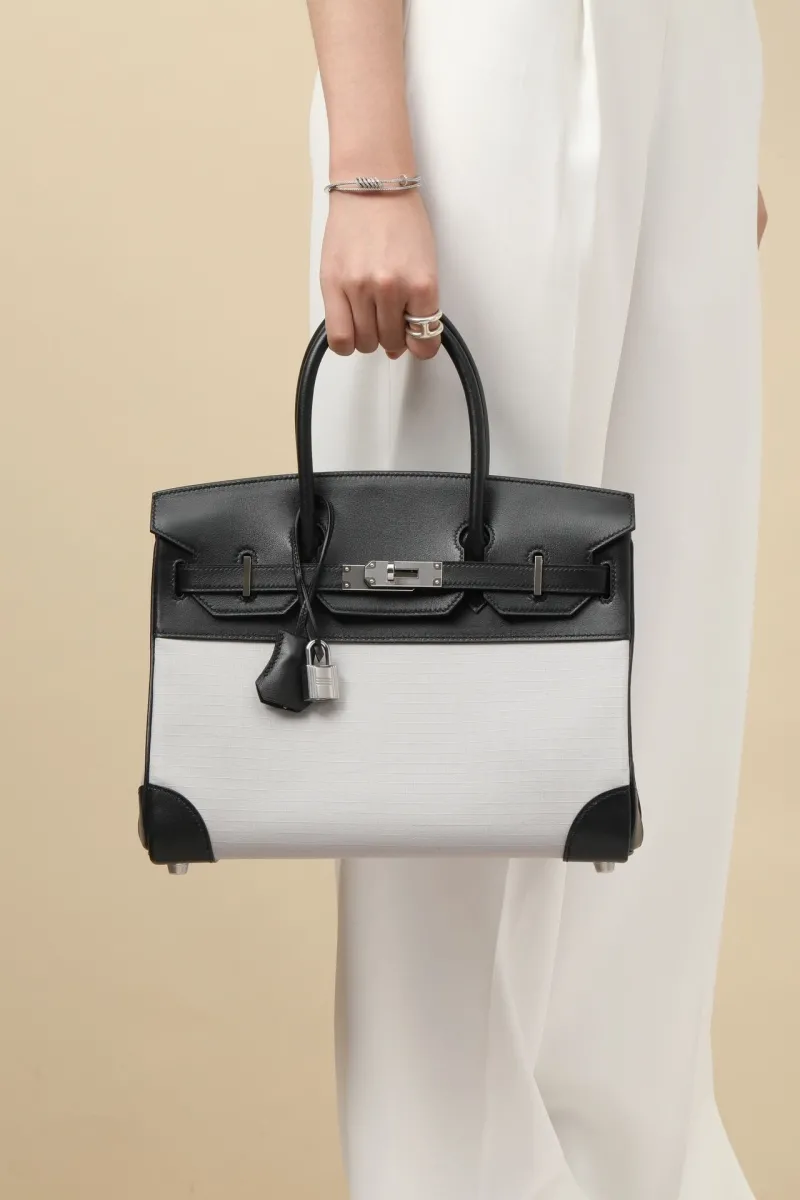 Hermes Birkin 29 Black and Light Gray Leather Handbag - Image 8