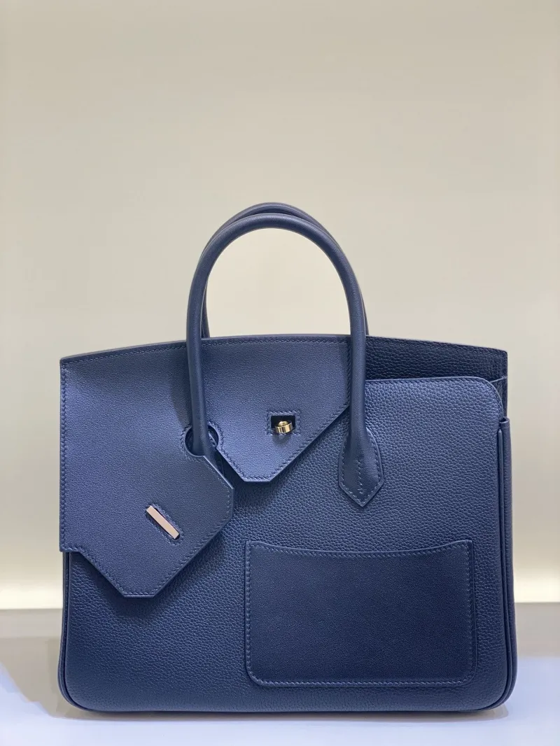 Hermes Navy Birkin 31 Leather Handbag