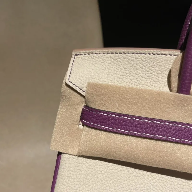 Hermes Birkin 36 Cream Purple Leather Handbag - Image 3