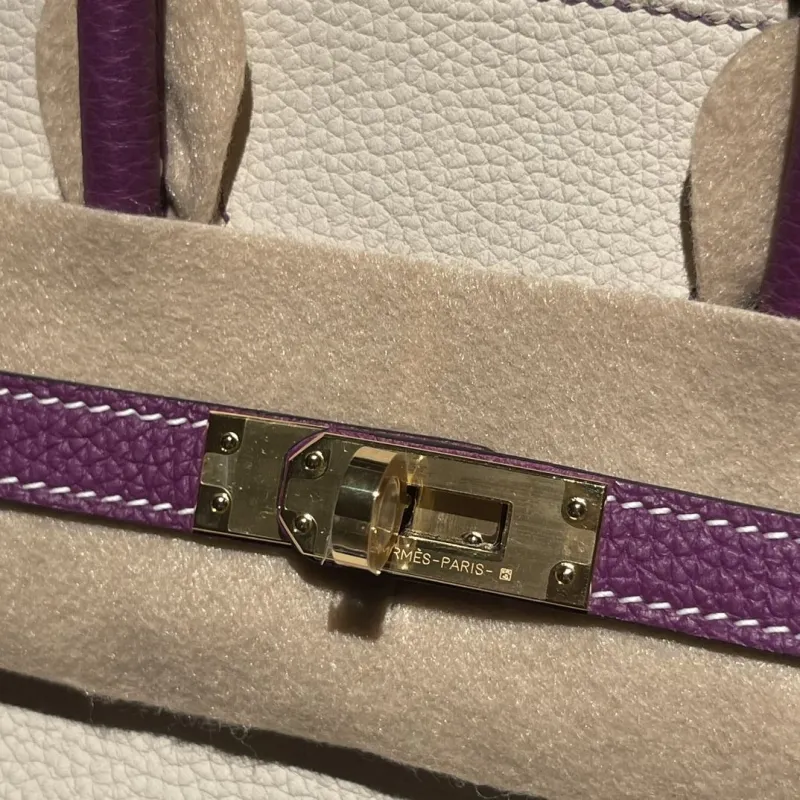 Hermes Birkin 36 Cream Purple Leather Handbag - Image 5