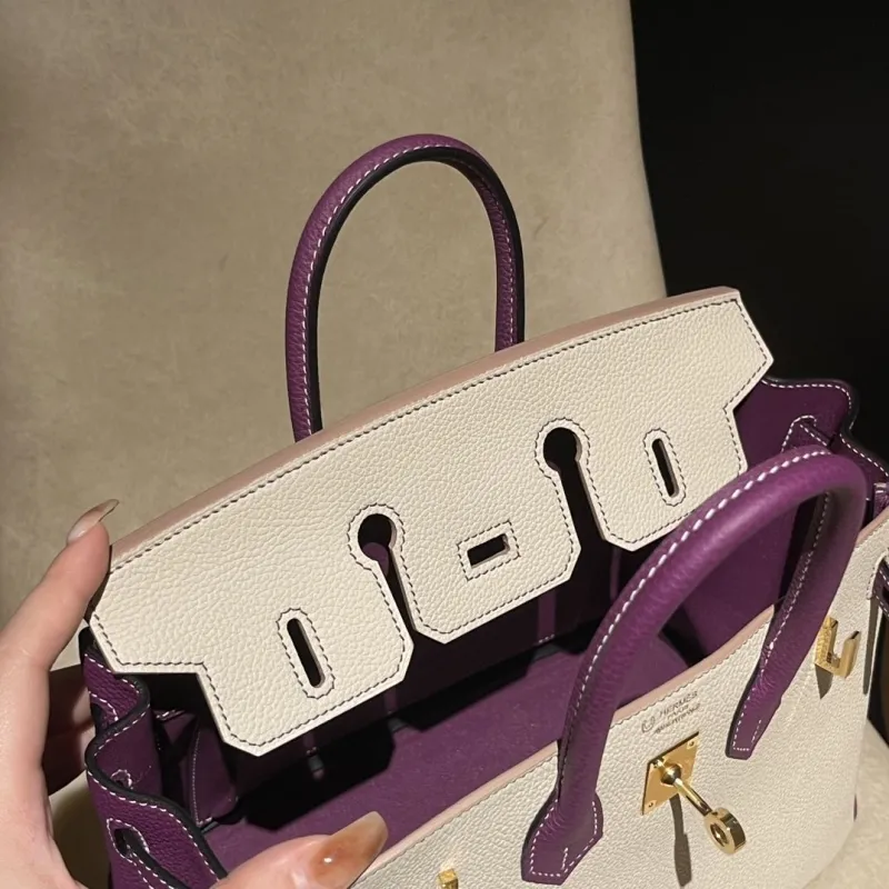 Hermes Birkin 36 Cream Purple Leather Handbag - Image 6