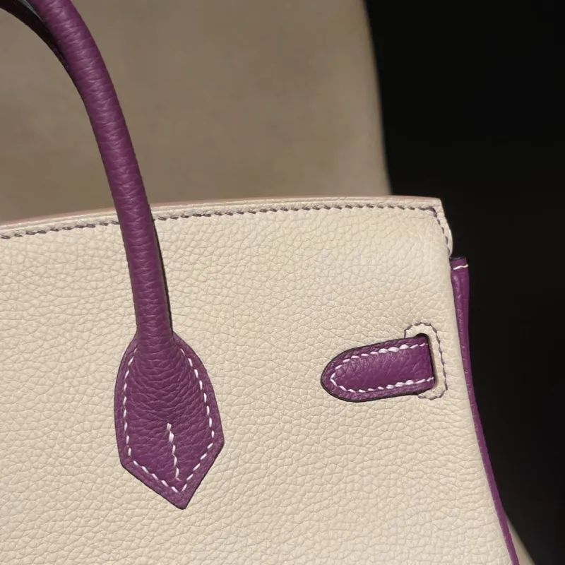 Hermes Birkin 36 Cream Purple Leather Handbag - Image 7
