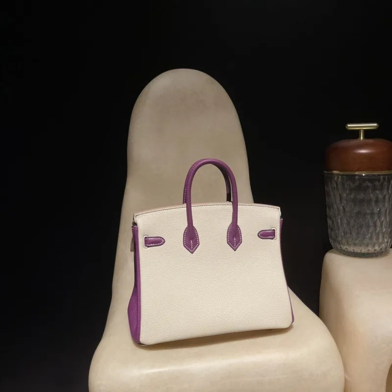 Hermes Birkin 36 Cream Purple Leather Handbag - Image 9