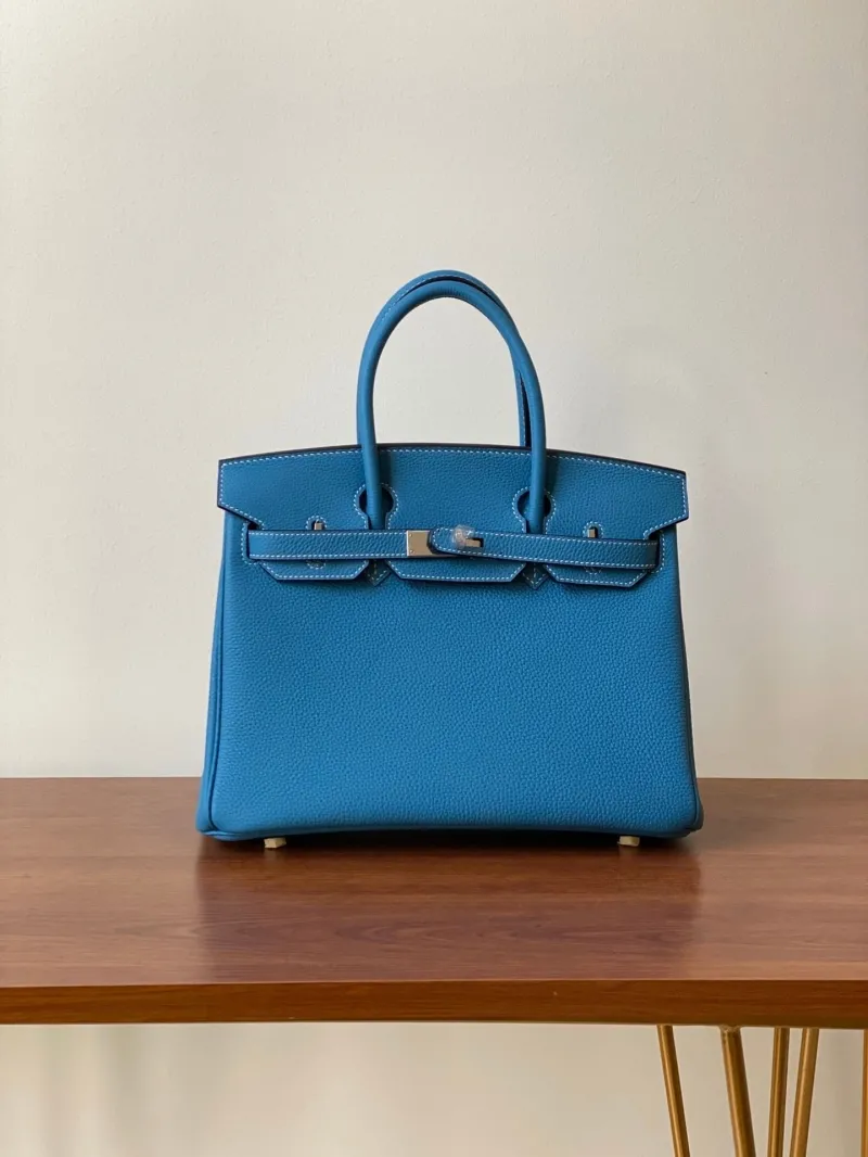 Hermes Blue Birkin 38 Leather Handbag
