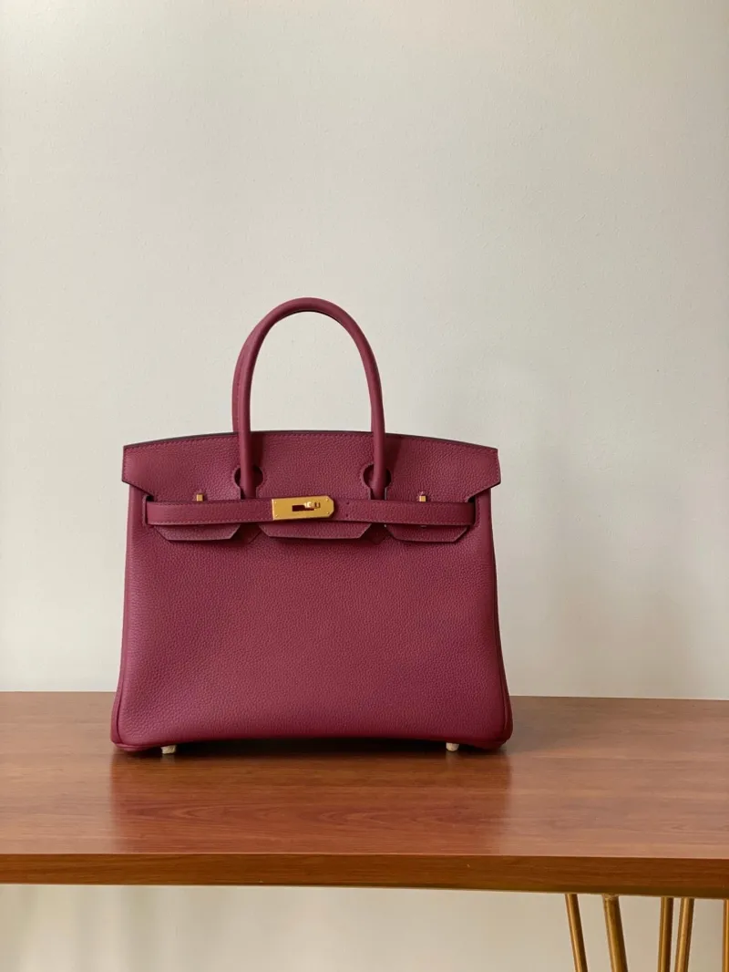 Hermes Burgundy Birkin Leather Handbag