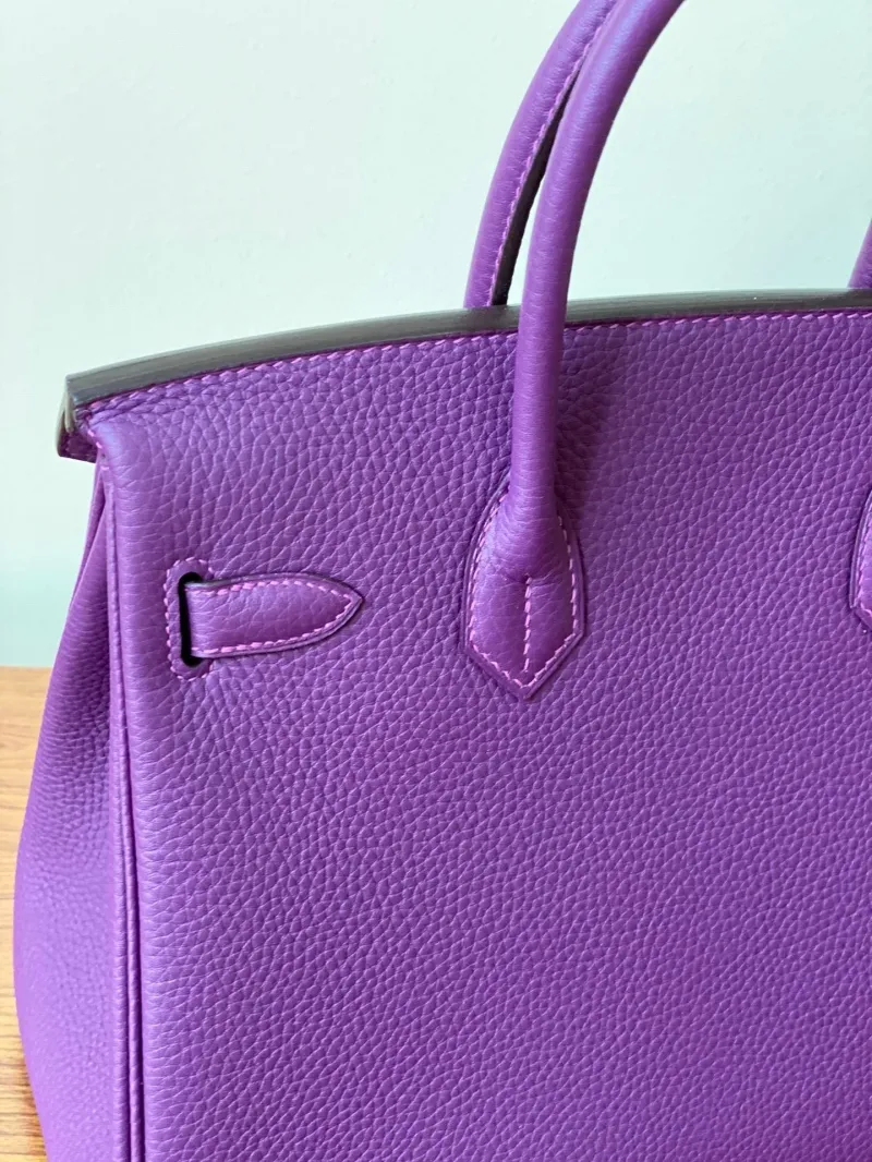 Hermes Purple Birkin Leather Handbag - Image 6