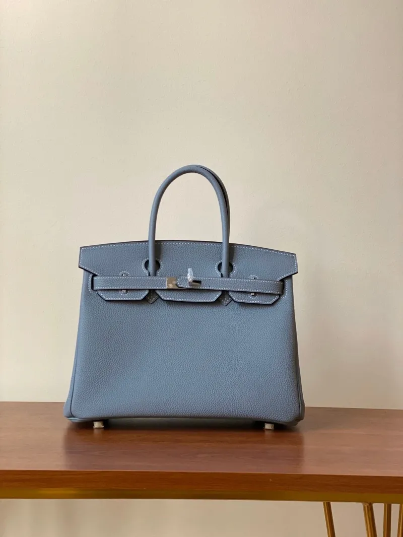 Hermes Blue Birkin Leather Handbag