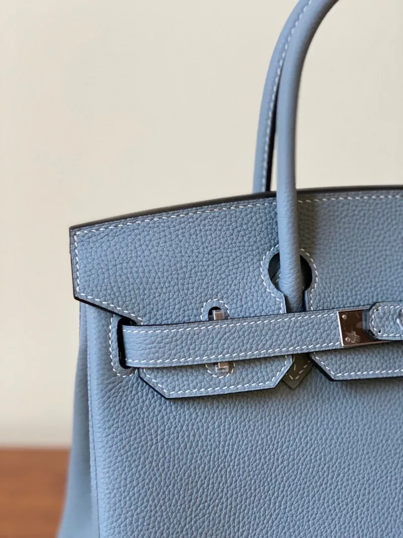 Hermes Blue Birkin Leather Handbag - Image 5