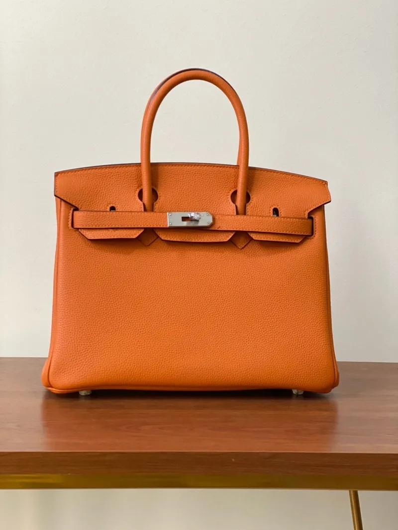 Hermes Orange Birkin Leather Handbag