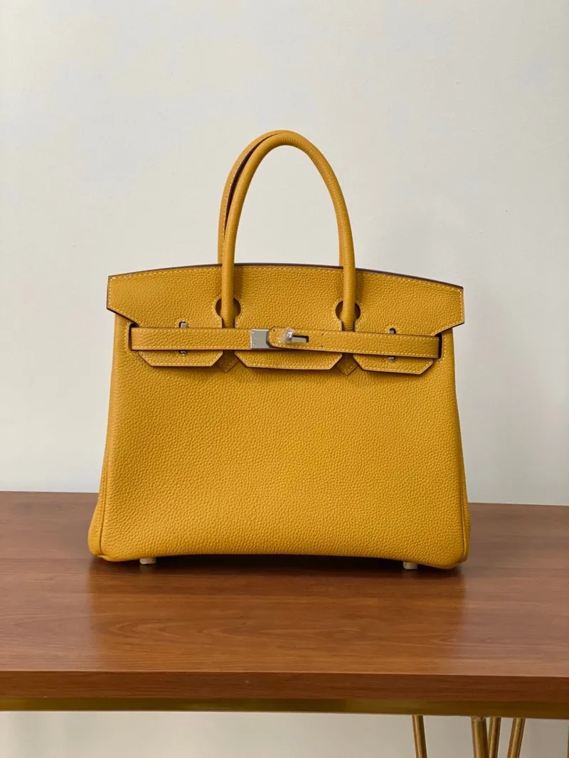 Hermes Yellow Birkin 45 Leather Handbag