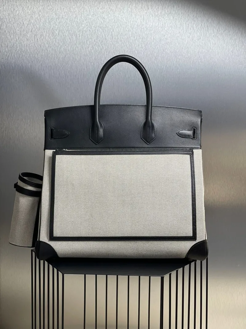 Alternative view of Hermes Birkin 51 Canvas Leather Handbag Black Beige