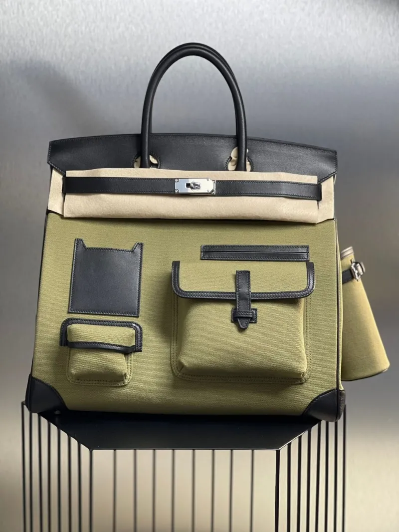 Hermes Olive Green Black Birkin Handbag 52