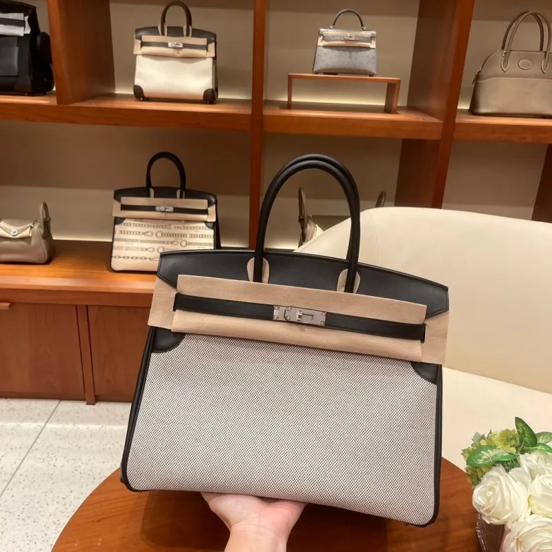 Alternative view of Hermes Birkin Black Beige Canvas Handbag