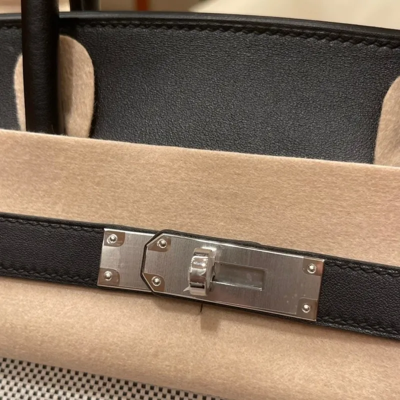 Hermes Birkin Black Beige Canvas Handbag - Image 3