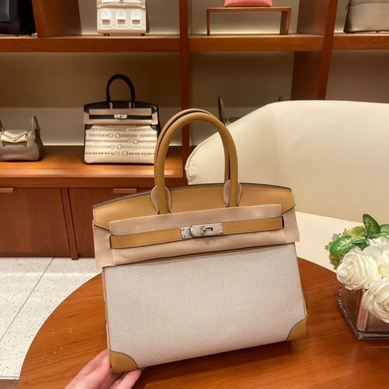 Alternative view of Hermes Birkin Beige Canvas Leather Handbag
