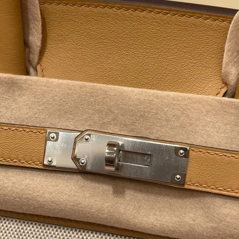 Hermes Birkin Beige Canvas Leather Handbag - Image 5