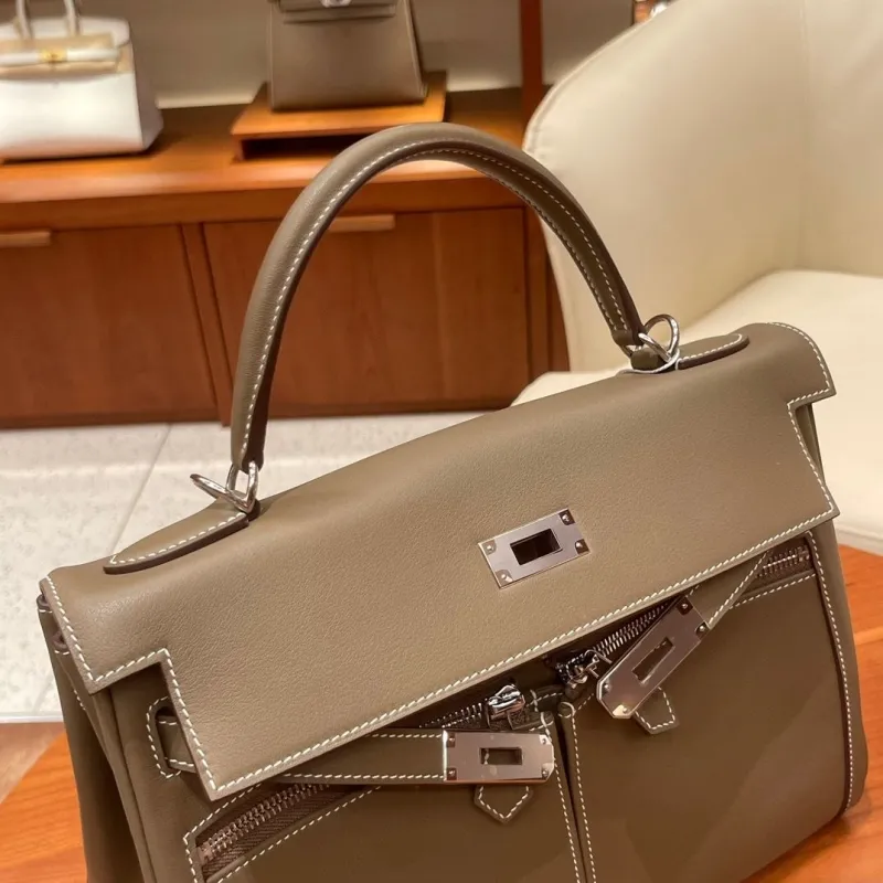Hermes Taupe Leather Birkin Handbag 58