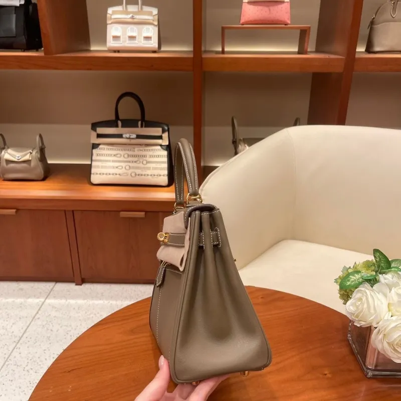 Alternative view of Hermes Taupe Leather Top Handle Kelly Handbag