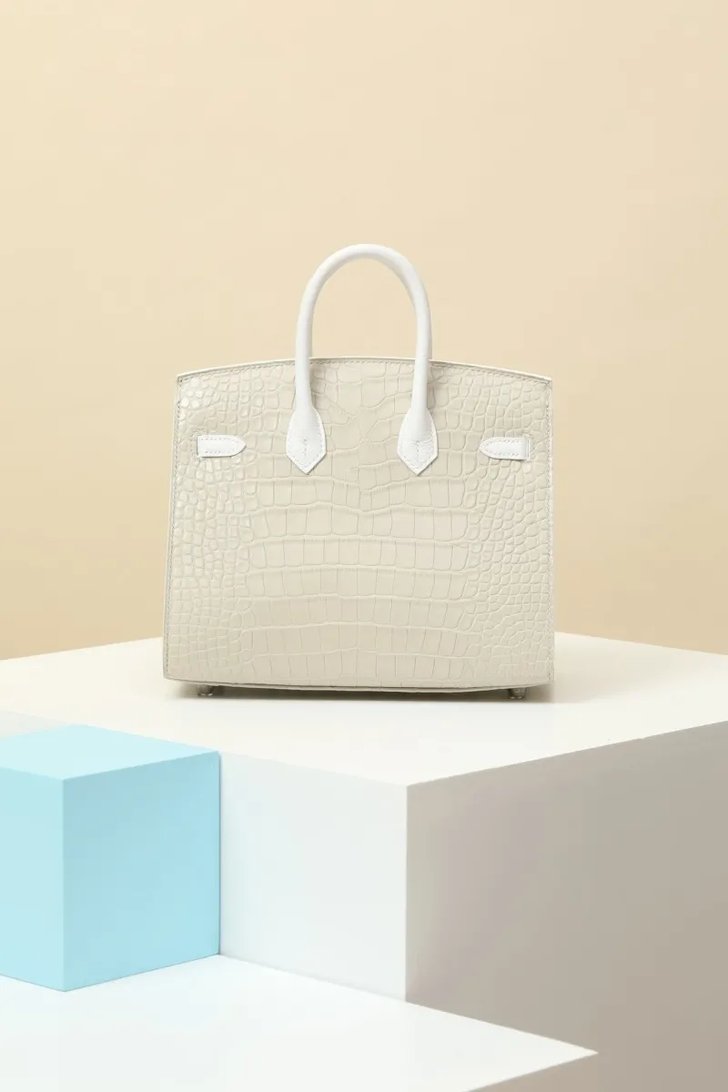 Alternative view of Hermes Birkin Crocodile Leather Handbag Light Gray White
