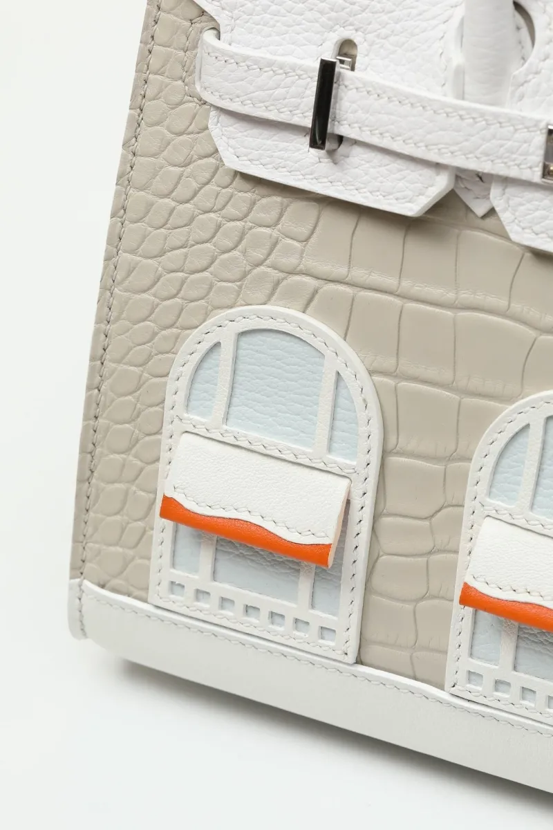 Hermes Birkin Crocodile Leather Handbag Light Gray White - Image 3