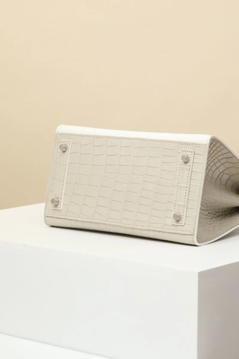 Hermes Birkin Crocodile Leather Handbag Light Gray White - Image 5