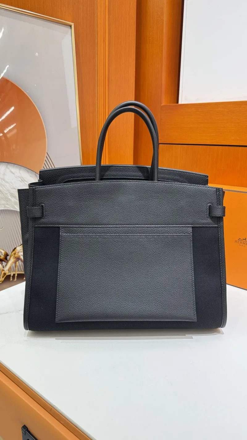 Alternative view of Hermes Black Birkin Leather Canvas Tote Bag