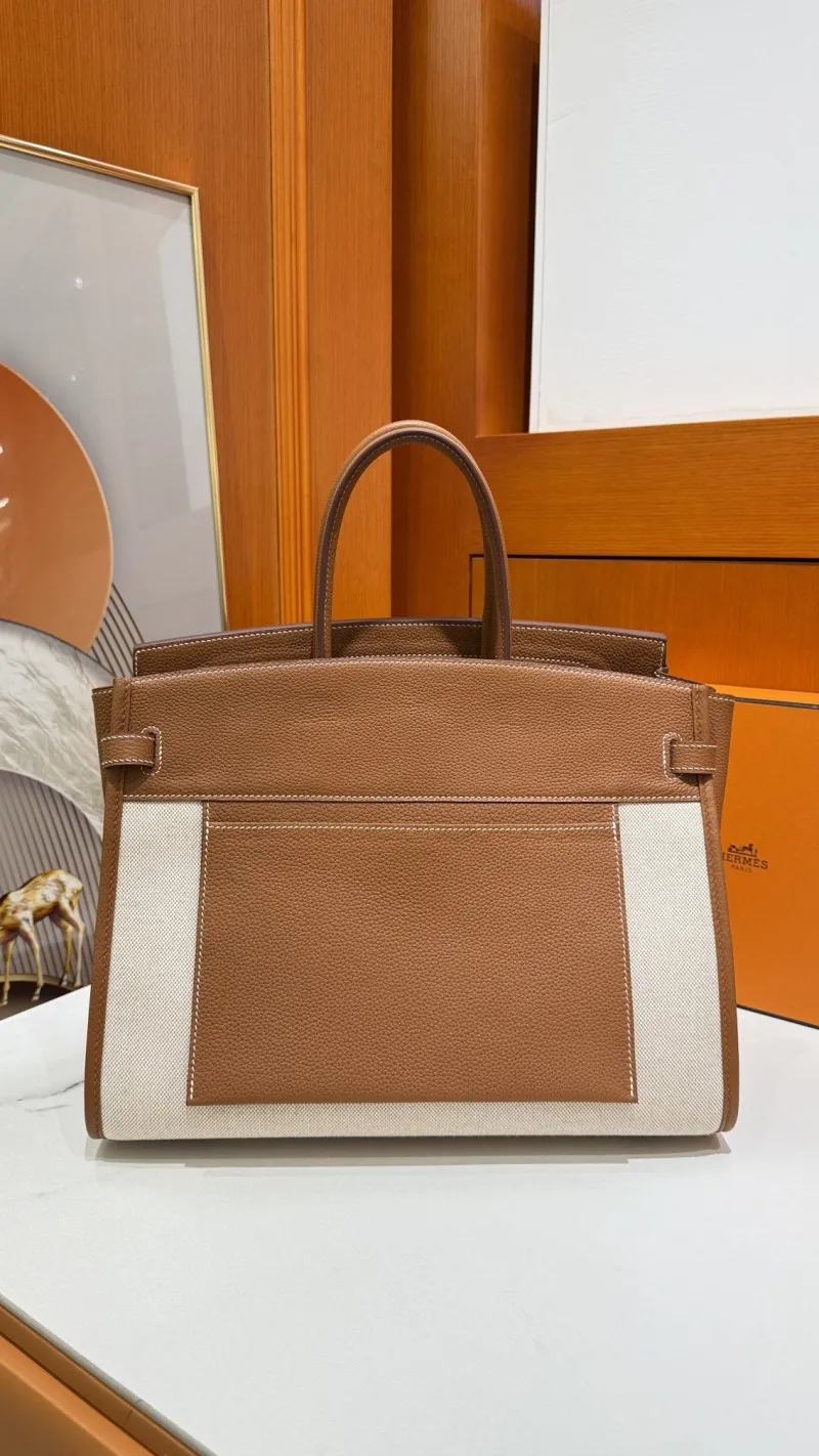 Alternative view of Hermes Birkin Brown Canvas Leather Handbag