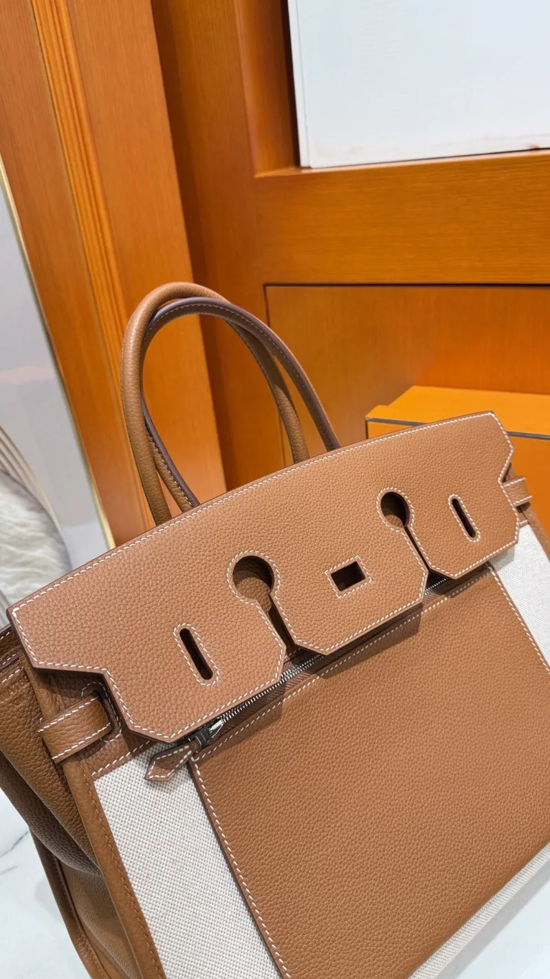 Hermes Birkin Brown Canvas Leather Handbag - Image 4