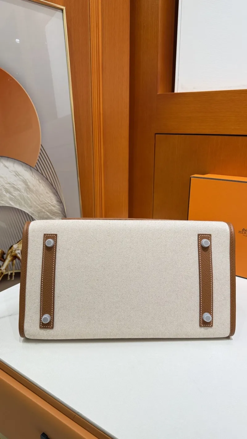 Hermes Birkin Brown Canvas Leather Handbag - Image 5