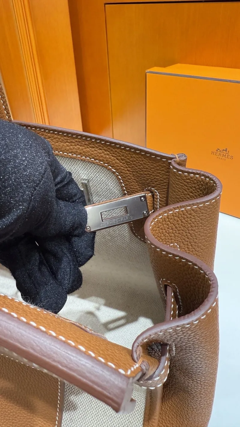 Hermes Birkin Brown Canvas Leather Handbag - Image 7