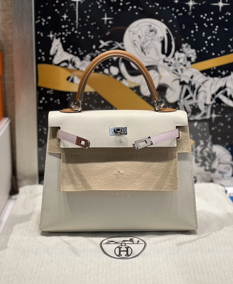 Alternative view of Hermes Cream Tan Lavender Leather Kelly Handbag
