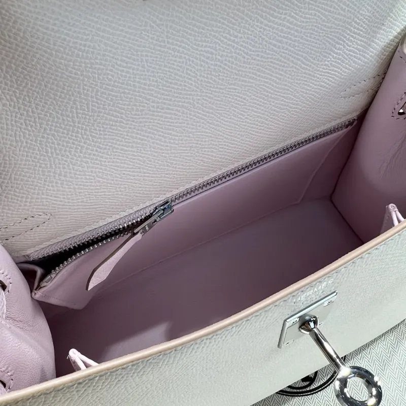 Hermes Cream Tan Lavender Leather Kelly Handbag - Image 9