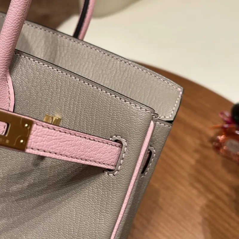 Hermes Birkin 74 Gray Pink Leather Handbag - Image 3