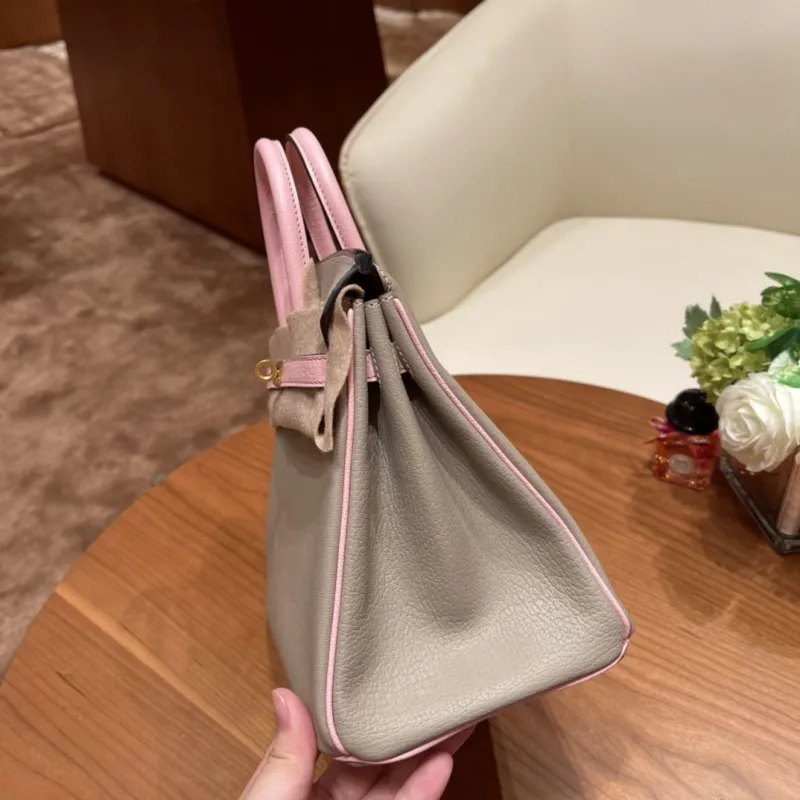 Hermes Birkin 74 Gray Pink Leather Handbag - Image 4