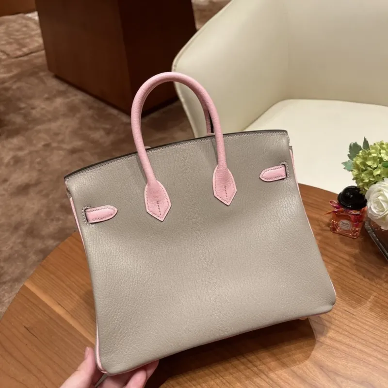 Hermes Birkin 74 Gray Pink Leather Handbag - Image 5