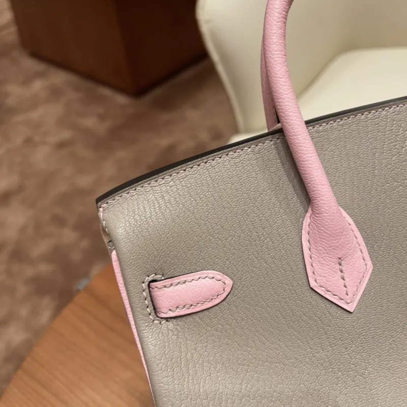 Hermes Birkin 74 Gray Pink Leather Handbag - Image 6