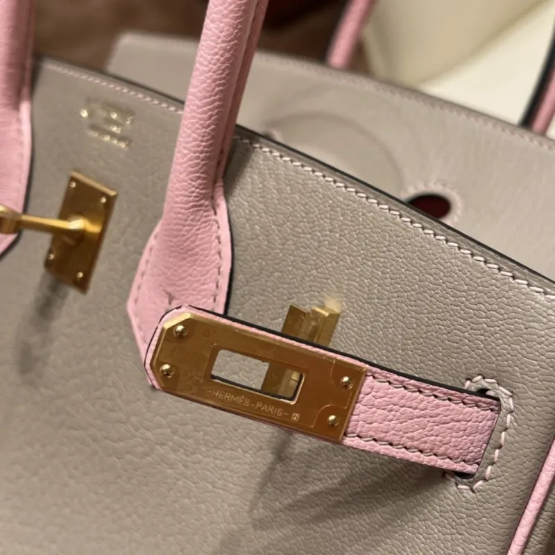 Hermes Birkin 74 Gray Pink Leather Handbag - Image 7